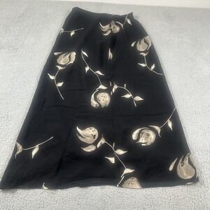 Elyse Hart Ltd Skirt Womens 8 Black Floral Rayon A-Line Long Lined Dressy